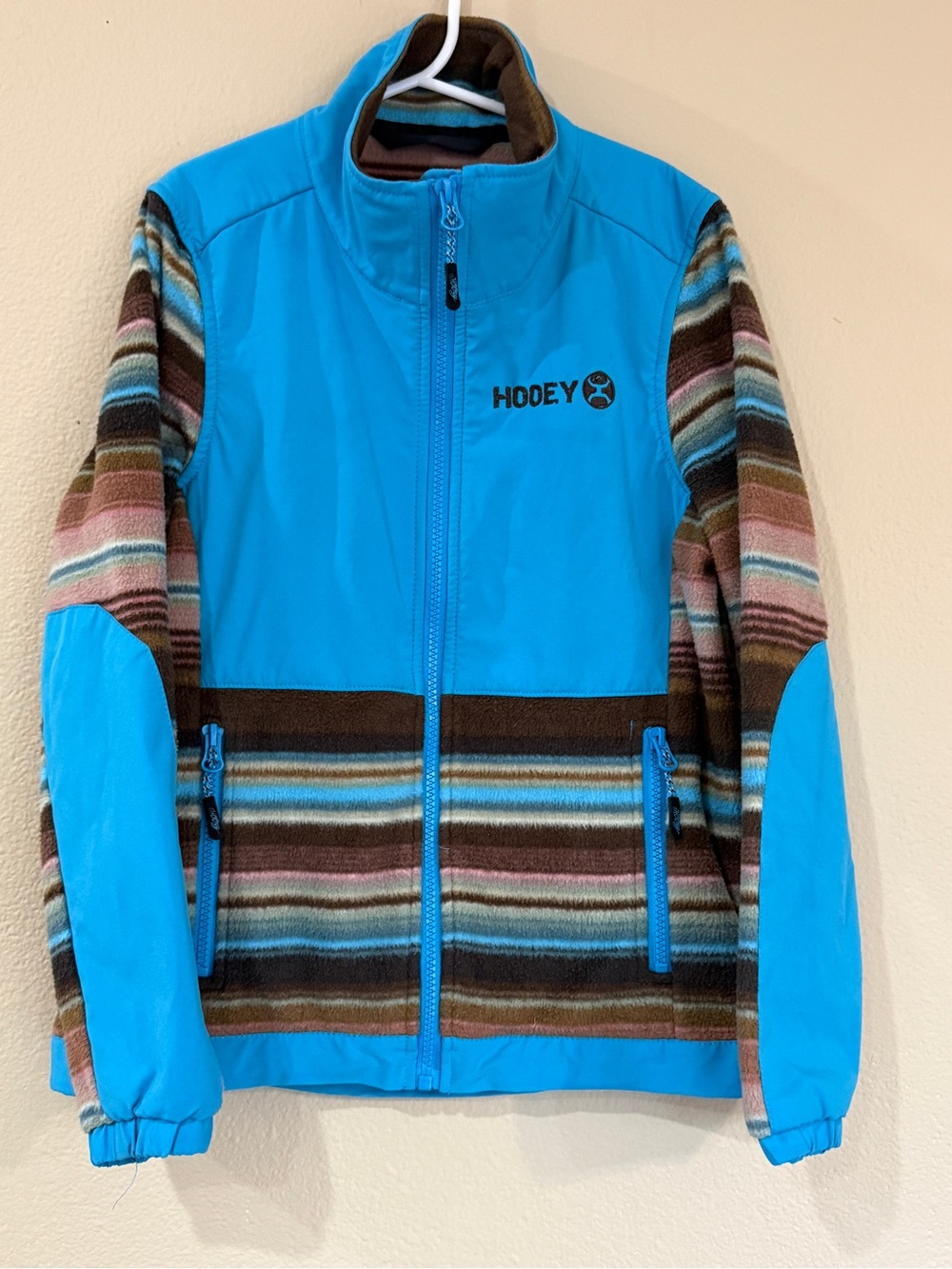 Hooey Girl’s Turquoise and Brown Serape Stripe Fleece Jacket Full Zip Size M